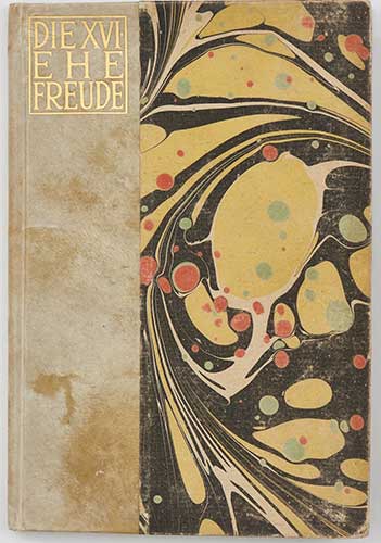  Koloman Moser, Bucheinband für die Satire „Die XVI. Ehefreude von Antoine de la Salle“, Ausführung: Wiener Werkstätte, um 1909. Pergament mit Goldprägung, Tunkpapier. © Sammlung Richard Grubman 