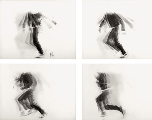Alfons Schilling The Falling Man, 1969 Linsenrasterfotografie, 4 Ansichten © Nachlass Alfons Schilling