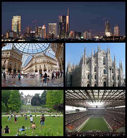 Collage von Mailand heute, wo Ninetto erwachsen werden musste. © Wikipedia, lizenzfrei