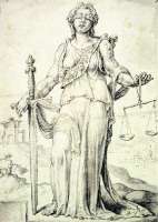 Justitia, Göttin der Gerechtigkeit., Maarten van Heemskerck 1556. © Lizenzfrei