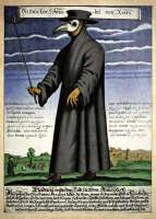 "Der Doctor Schnabel von Rom", kolorierter Kupferstich eines Pestdoktors von Paul Fürst, um 1656. © Foto von Bernt Notke / wikipedia