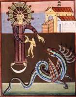 „Die apokalyptische Frau und der Drache“,  Bamberger Apokalypse um 1000. © Bamberg Staatsbibliothek / wikipedia