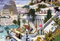Die hängenden Gärten der  Semiramis, eine aufwändige Gartenanlage in Babylon am Euphrat im heutigen Irak. Die phantasievolle Interpetation ist vermutlich im 19. Jahrhundert entstanden. © wikipedia
