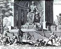  Standbild des Zeus in Olympia, Druckgrafik von Maarten van Heemskerck ((1498–1574)).© wikipedia