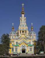 Die Christi Himmelfahrsts Kathedrale von Almaty , bis 1997 Hauptstadt von Kasachstan. Die Ehre hat seitdem Astana inne, doch Almaty iist witerhin die wichtigste Stadt im Land. .