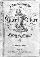 Hoffmanns „Kater Murr“ iat frühe metaliteratur, das Kunstwerk dekt über seine Entstehung nach. Die Zeichnung auf dem Buchumschlag stammt vermutlich vom Autor selbst. © gemeinfrei