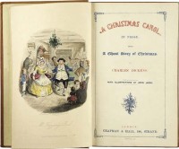 Charles Dickens und seine Erzählung "A Christmas Carol" geistern durch den "Winter". Titelblatt der Erstausgabe, kolorierte Illustration von John Leech, 1843. Wkipedia / gemeinfrei