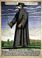 "Der Doctor Schnabel von Rom", kolorierter Kupferstich eines Pestdoktors von Paul Fürst, um 1656. © Foto von Bernt Notke / wikipedia