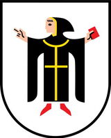 Wie alle seine Roman, spielt dieser mitten in München. Das kleine Wappen stellt einen Mönch dar. Die Figur wird auch Münchner Kindl genannt. © public domain