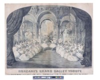 Werbeplakat für Domenico Ronzanis Balletttruppe in den Vereinigten Staaten. Ronzani, gestorben 1868 in New York, war Tänzer, Choreograf und Impresario. Auch Fanny Elßler war seine Tanzpartnerin. © Buchillustration