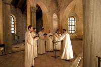 Die Cantori Gregoriani singen die Trauermette am 16.4. um 7 Uhr früh. In der ehemaligen Stiftskirche (Herz-Jesu-Basilika) in Hall. © zVg © 